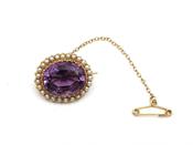 Antique Amethyst &amp; Seed Pearl Oval Brooch in Yellow Gold image