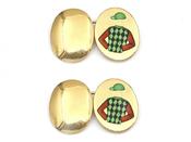 Enamel jockey cap and shirt double oval cufflinks image