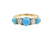 Victorian Turquoise &amp; Diamond Five Stone Carved Ring image