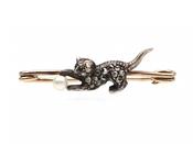 Late Victorian diamond set cat brooch in sliver and gold image