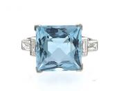 Vintage Square Aquamarine &amp; Diamond Dress Ring image