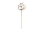 White enamel and diamond flower stick pin