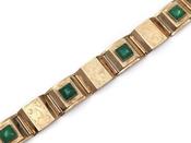 Retro 14kt yellow gold panel bracelet set with jadeite image