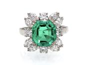 3.02ct Colombian emerald and diamond floral cluster ring image