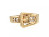 Vintage Matte 18kt Yellow Gold &amp; Diamond Buckle Ring image