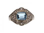Vintage Aquamarine &amp; Diamond Cluster Ring in 18kt White Gold image