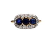 Edwardian sapphire and diamond three stone cluster ring image