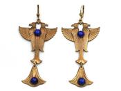 1920s Egyptian Revival Lapis Lazuli &amp; Plated Steel Falcon Earrings image