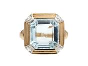 1960s Aquamarine &amp; Diamond Cocktail Ring in 18kt Yellow Gold image