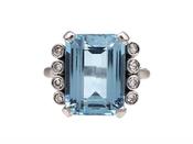 Vintage 7ct Aquamarine &amp; Diamond Dress Ring in 18kt White Gold image