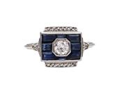 Art Deco diamond and sapphire square target ring in platinum image