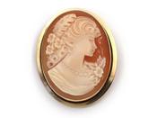 14kt yellow gold shell cameo brooch with the profile of a lady image