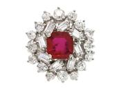 1950s ruby and diamond vertical cluster ring in 18kt white gold image