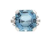 Vintage 10ct Aquamarine &amp; Diamond Cocktail Ring image