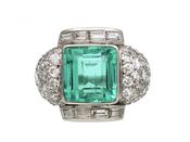 Art Deco 4ct Colombian Emerald &amp; Diamond Fancy Cluster Ring image