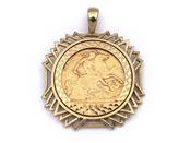 Vintage 9kt yellow gold openwork half sovereign coin pendant image