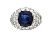 Art Deco Sapphire &amp; Diamond Bombe Cluster Ring in Platinum image