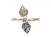 Antique diamond set bow ring in platinum and rose gold image