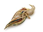 Vintage diamond and fine enamel bird of paradise brooch image