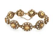 Antique Citrine &amp; Pearl Daisy Cluster Bracelet in 9kt Yellow Gold image