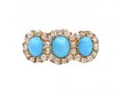 1905 Turquoise &amp; Diamond Three Stone Cluster Ring in Gold image