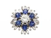 Vintage diamond and sapphire flower cluster ring in platinum image