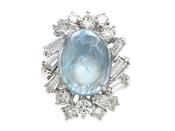 Vintage Cabochon Aquamarine &amp; Diamond Fancy Cluster Ring image