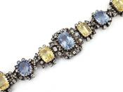 Antique French natural Ceylon blue and yellow sapphire and diamond bracelet/choker
