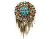 Victorian Etruscan Revival Diamond &amp; Turquoise Tassel Brooch image