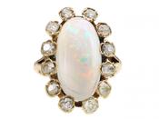 Antique Oval Opal &amp; Diamond Cluster Ring in Yellow Gold image