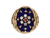Antique Italian Ruby Diamond &amp; Royal Blue Enamel Cluster Ring image