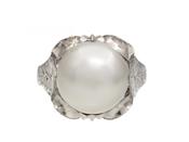 Vintage Cultured Pearl Solitaire Platinum Dress Ring image