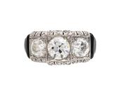 Art Deco Diamond &amp; Onyx Three Stone Ring in Platinum image