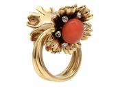 Retro Articulated Double Floret Coral &amp; Diamond Ring image