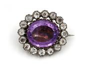 Antique Amethyst &amp; Paste Oval Cluster Brooch image