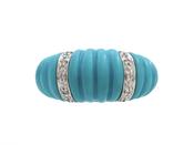 Vintage Carved Turquoise &amp; Diamond Ribbed Bombe Ring image