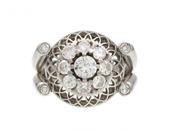 1950s Floral Openwork Dome Ring in Platinum image