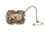 Antique Mourning Brooch with Braided Hair in Yellow Gold image