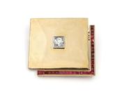 Retro 18kt Yellow Gold, Diamond &amp; Ruby Square Brooch image