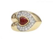 Vintage Ruby &amp; Diamond Heart Cluster Ring in 18kt Yellow Gold image