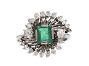 Modern Emerald &amp; Diamond Flaring Fancy Cluster Ring image