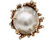 Vintage Large Mabe Pearl &amp; Diamond Cocktail Ring in 18kt Gold image