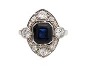 Art Deco Sapphire &amp; Diamond Plaque Cluster Ring in Platinum image
