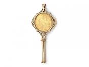 Antique Yellow Gold Key Wind &amp; Half Sovereign Coin Pendant image