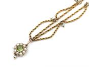 Antique peridot and natural pearl necklace with swags image