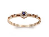 Antique Sapphire, Diamond &amp; Pearl Hinged Bangle in 18kt Rose Gold image