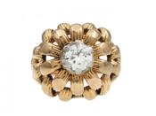 1970s Diamond Set Floral Bombe Ring in 18kt Yellow Gold image