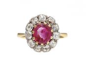 Antique pink sapphire and diamond floral cluster ring in 18kt yellow gold image