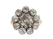 Antique Foiled Back Diamond Floral Cluster Ring In Silver &amp; Gold image