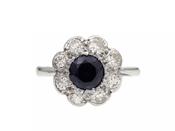 1950s Sapphire &amp; Diamond Floral Cluster Engagement Ring image